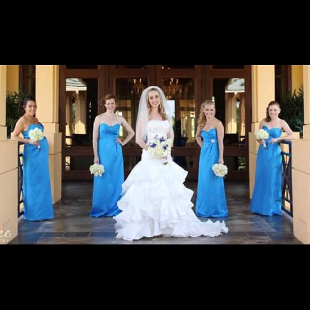 Alfred Angelo’s bridesmaid blue formal maxi dress
